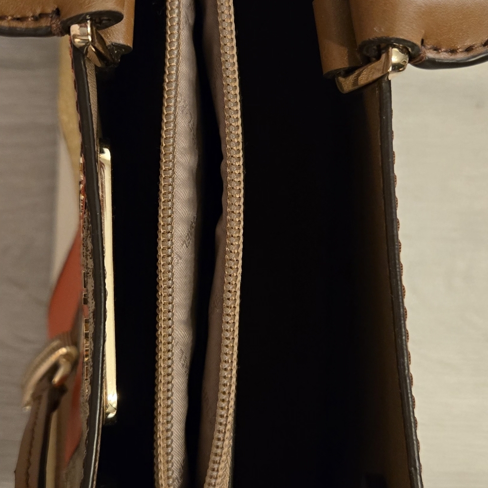 Michael Kors Patchwork Satchel - Brown, Gold, Orange - Picture 2 of 3